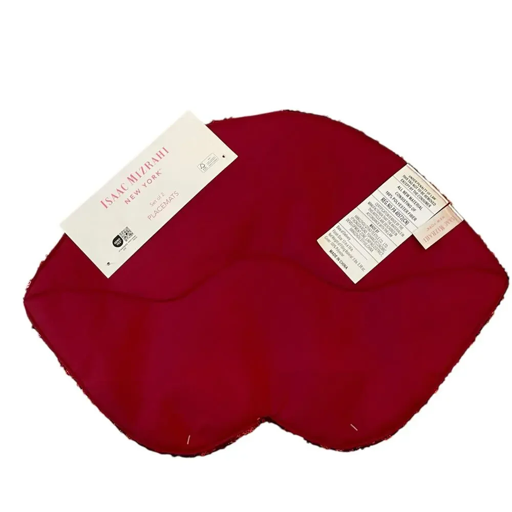 NEW Isaac Mizrahi Valentine’s Red Sequin LIPS Placemats Set Of 2